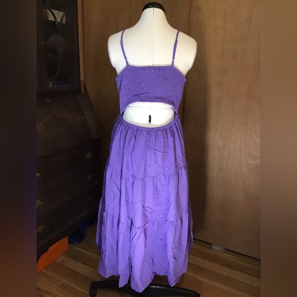 NWOT Women’s Cut Out Purple Tiered Peasant Dress - Picture 2 of 14